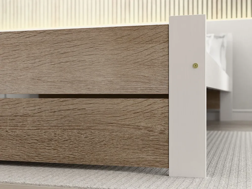 Posteľ IKAROS DOUBLE 180 x 200 cm, biela/dub sonoma Rošt: S lamelovým roštom, Matrac: Matrac Somnia 18 cm