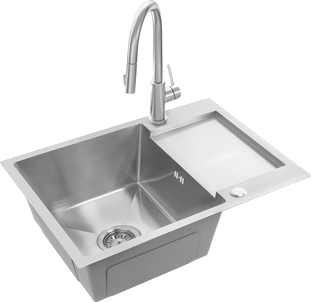 Rea Paul, 1-komorový oceľový drez 600x480x185 mm, brúsená oceľ, ZLE-06009