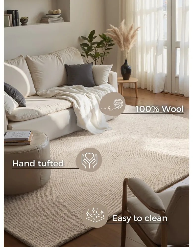 Ručne tkaný vlnený koberec v svetlo prírodnej farbe 120x180 cm Calmio – Hanse Home