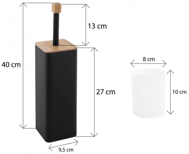 Erga Amba, hranatá toaletná WC kefa na postavenie, čierna matná-prírodná hnedá, ERG-YKA-PD.AMBA-BLK