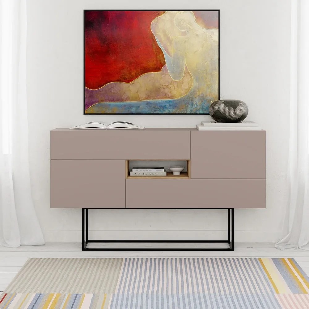 Sivo-béžová nízka komoda 145x82 cm Titan – Marckeric