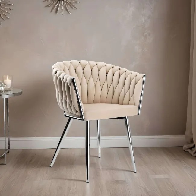 Jedálenská stolička COFTON zamatová, strieborná / béžová
