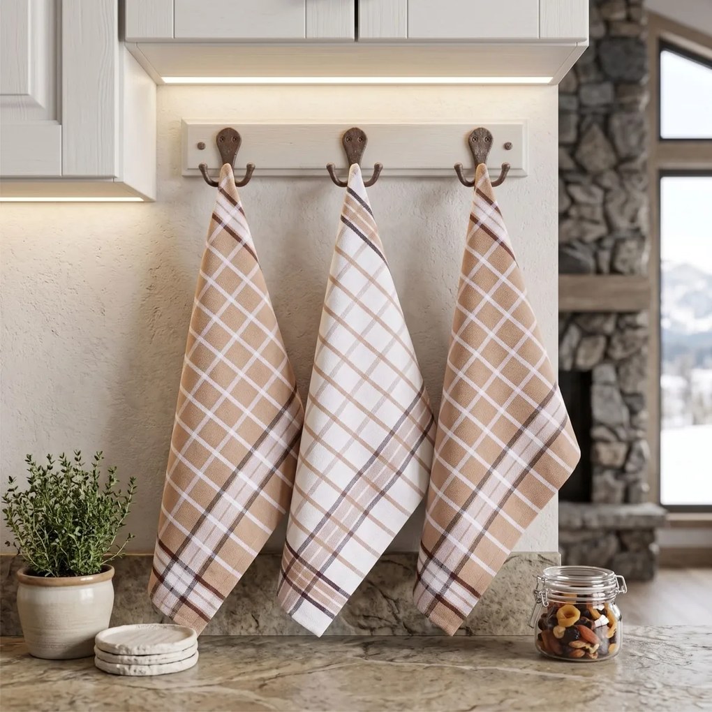 Kuchynské utierky Bistro Beige Mix Dark 50 × 70 cm – 3 ks