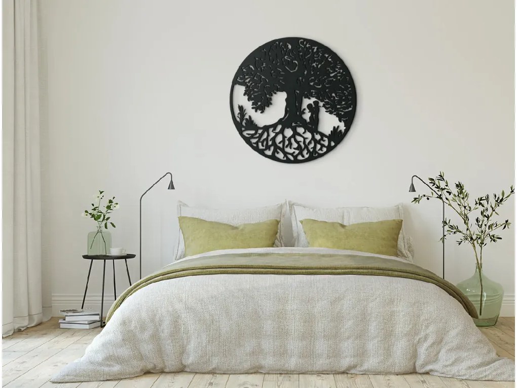 drevko Drevený obraz Strom života so zaľúbencami Rozmer obrazu: 44,5 x 44,5 cm, Farba dekorácie: Čierna