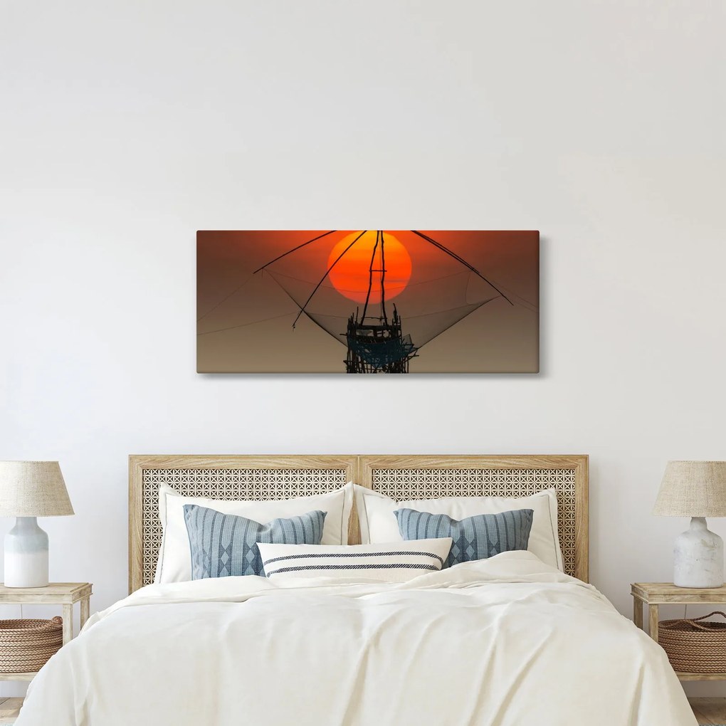 Obraz - Východ slnka, jazero Pakpra (120x50 cm)