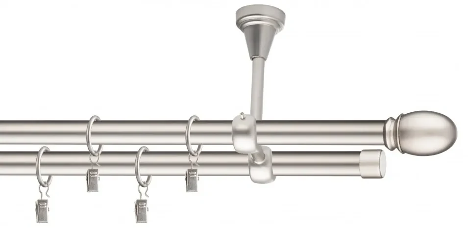 Dekorstudio Stropná dvojradová garniža OVAL chrómova matná 19mm Dĺžka: 120cm, Typ príslušenstva: Krúžky tiché so štipcami