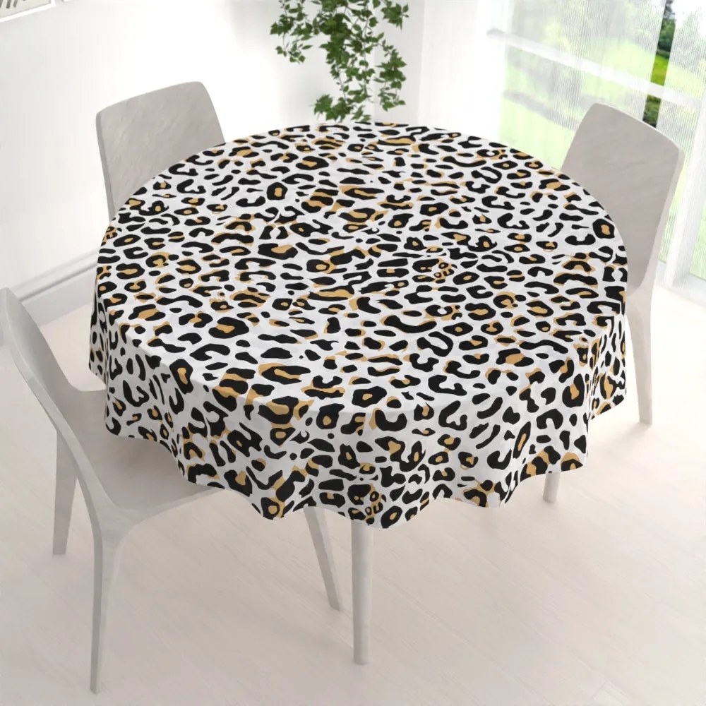 Biante Bavlnený okrúhly obrus Sandra SA-409 Leopardí vzor na bielom Ø 90 cm