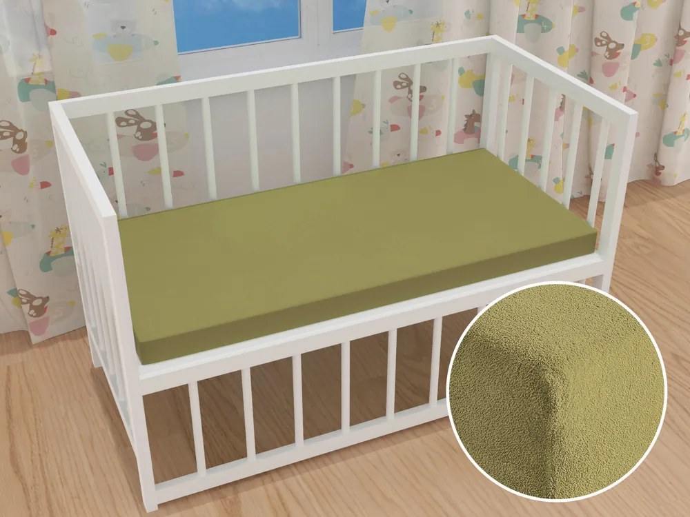 Detské froté napínacie prestieradlo do postieľky FR-020 Olivové 80 x 140 x 10 cm - do postieľky