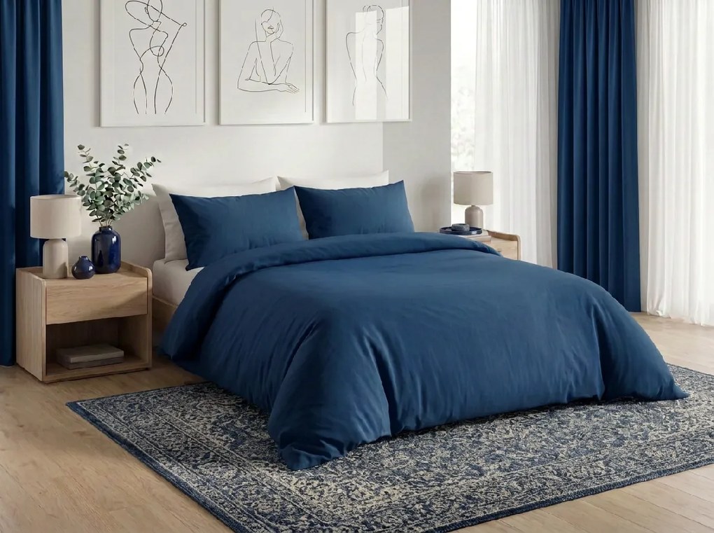 Bavlnené obliečky CALMORA tmavomodré Rozmer obliečky: 2 ks 70 x 90 cm | 160 x 220 cm