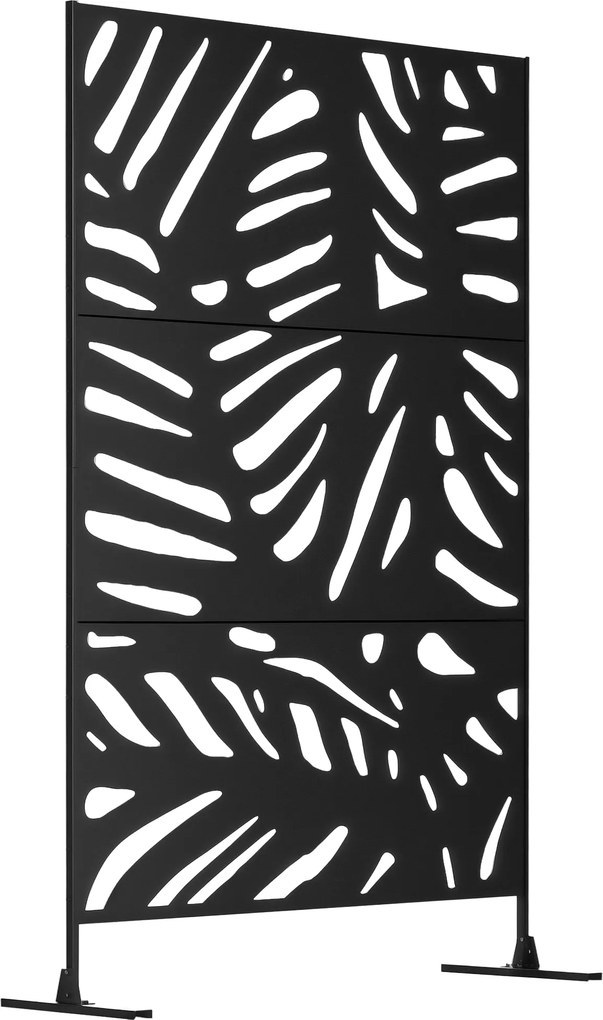 Outsunny Záhradný Ochranný Panel 122 x 198 cm s Podstavcom, Deliteľ s Motívom Listov pre Terasu, Záhradu, Kov, Čierny | Aosom