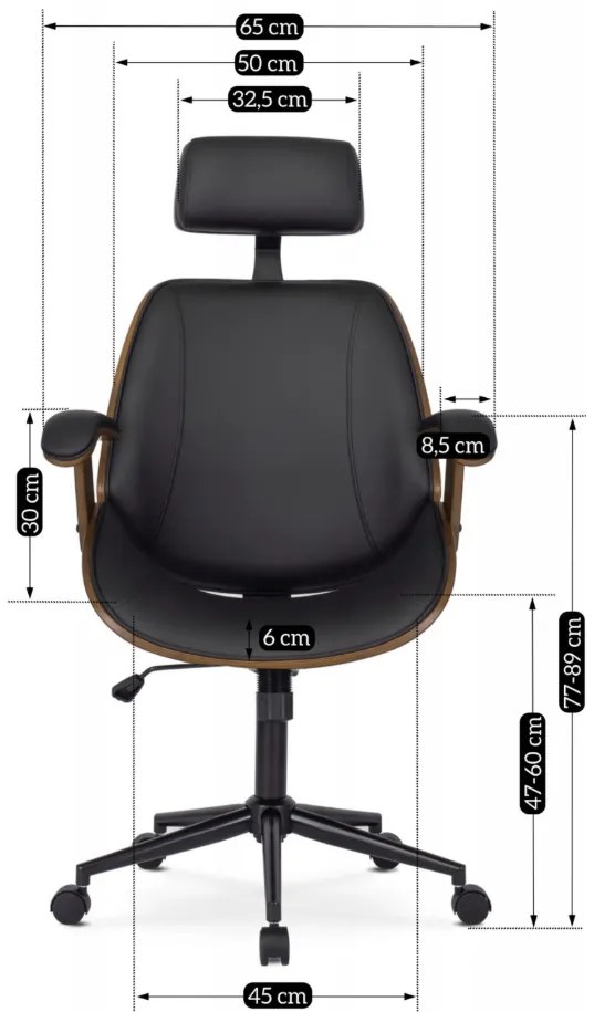 Vintino kancelárska otočná stolička ARTUR drevo orech, čierna ekokoža - vintino.sk