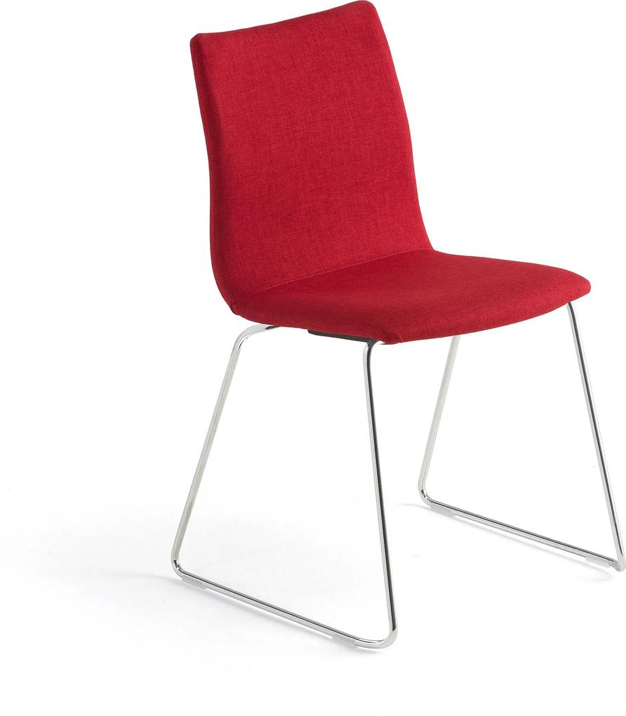 Konferenčná stolička Ottawa, s kĺzavou základňou, červená tkanina, chróm