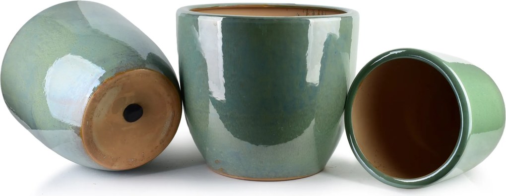 Súprava 3 kvetináčov s odtokom a zátkou Neva Marble zelená