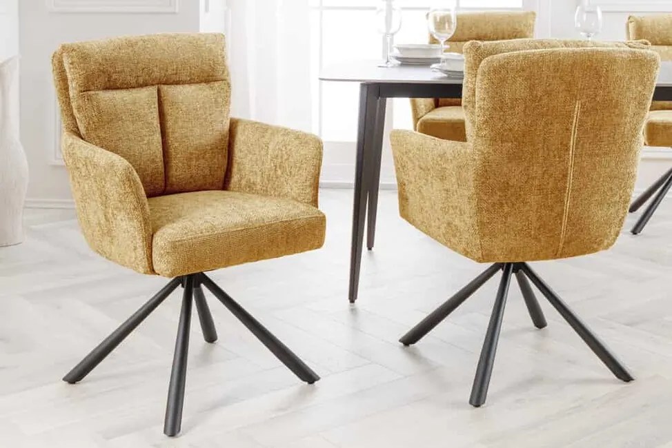 Luxusná otočná jedálenská stolička Big George horčicová štrukturovaná látka