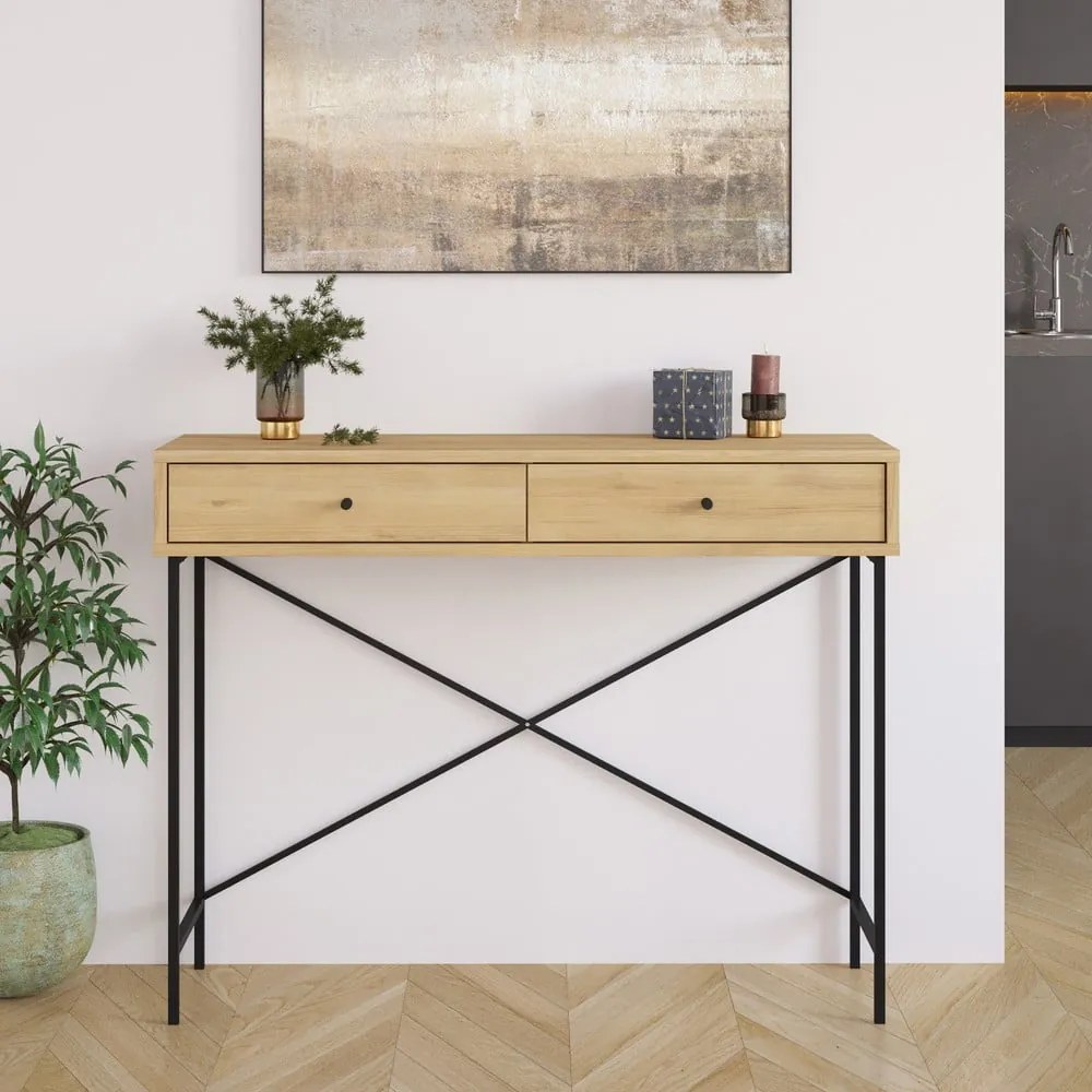Konzolový stolík s doskou v dubovom dekore v prírodnej farbe 35x110 cm Titan – Marckeric