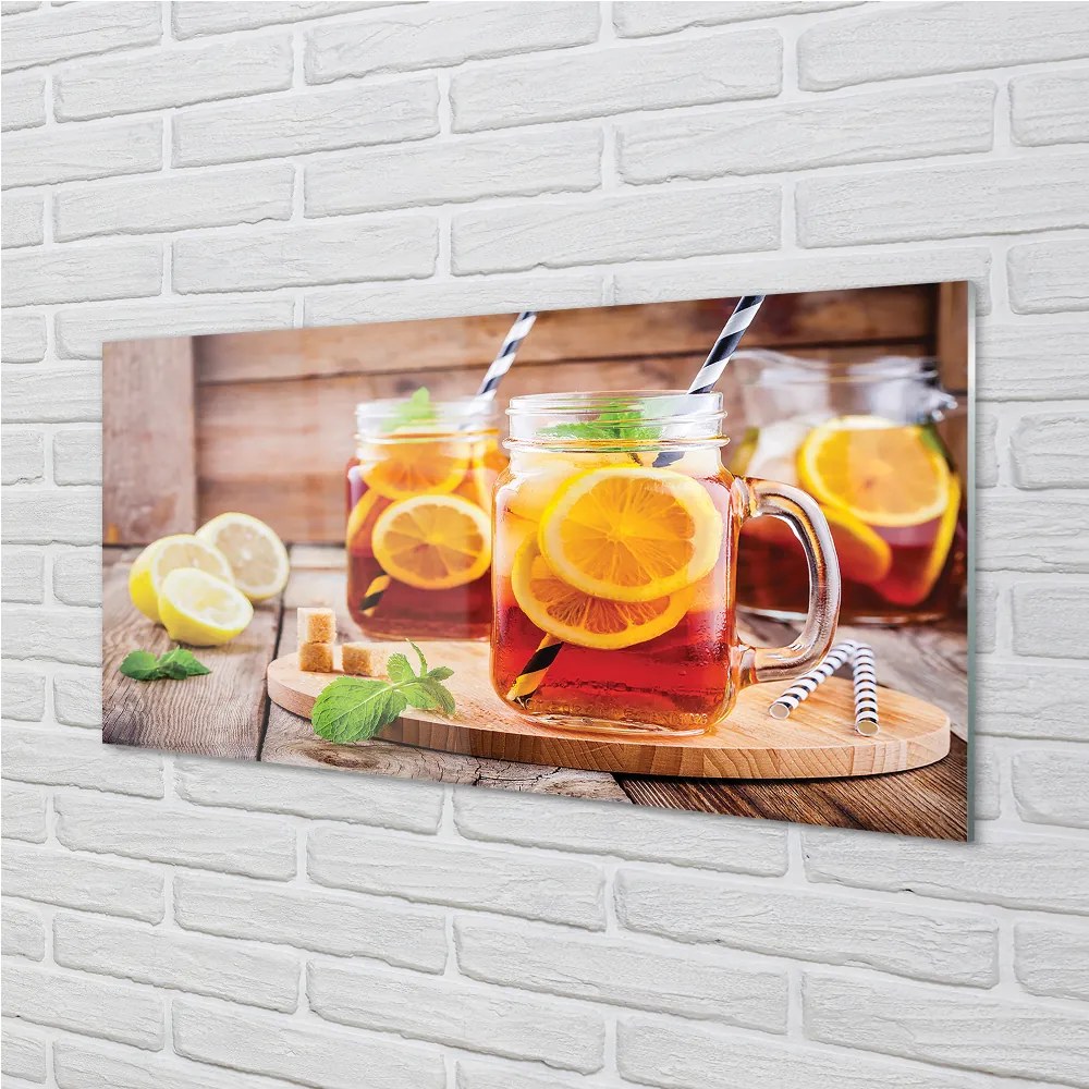 Sklenený obklad do kuchyne Ice Tea citrusové slamky 100x50 cm