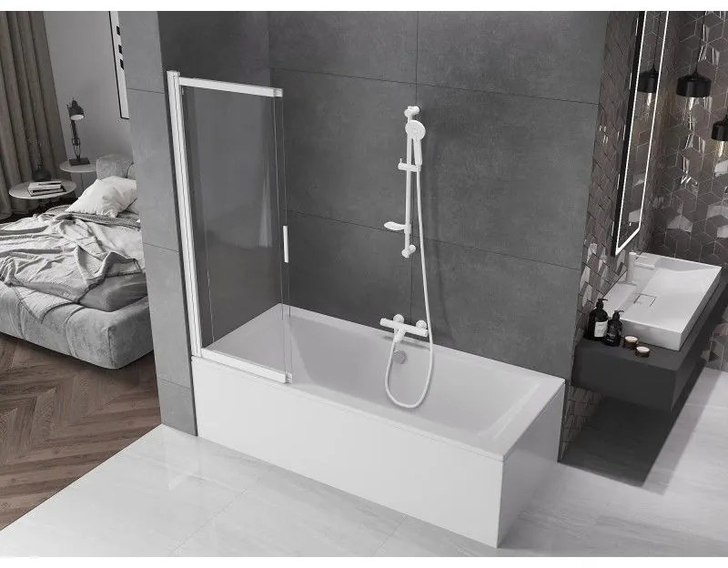 Mexen Fox, 2-krídlová posuvná vaňová zástena 100 × 150 cm, 5mm číre sklo, biely profil, 891-100-002-20-00