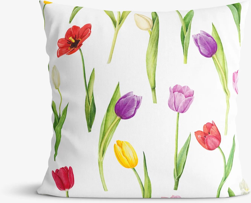 Goldea dekoračná obliečka na vankúš - farebné tulipány 45 x 45 cm