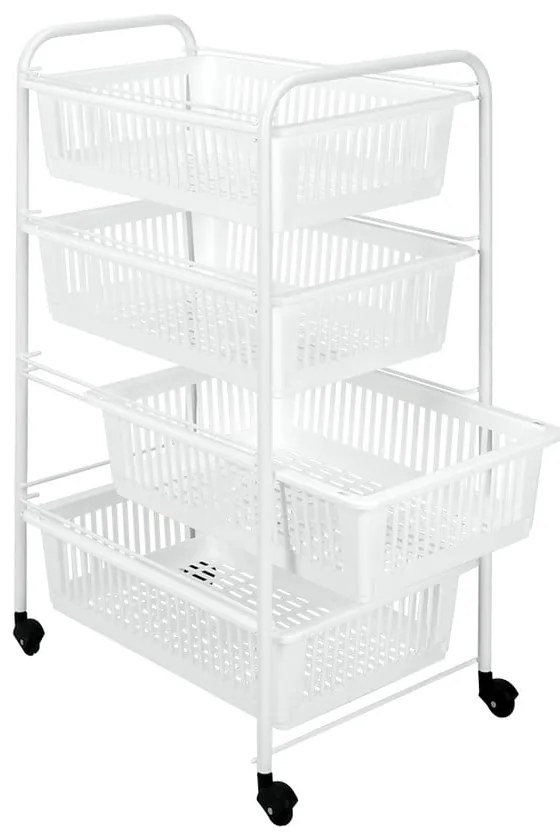 Pojazdný regál so 4 košíkmi Metaltex India, dĺžka 35 cm