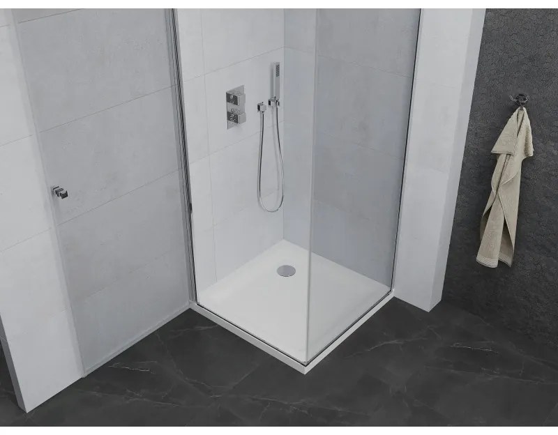 Mexen Pretoria sprchovací kút 70 x 70 cm, priehľadná, chróm + plochá sprchová vanička, 852-070-070-01-00-4010