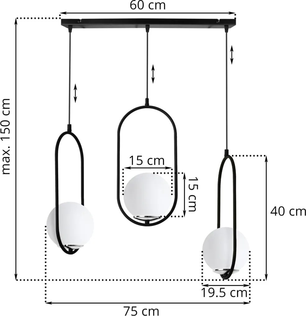 Závesné svietidlo Florence, 3x biele sklenené tienidlo, b/ch, UI
