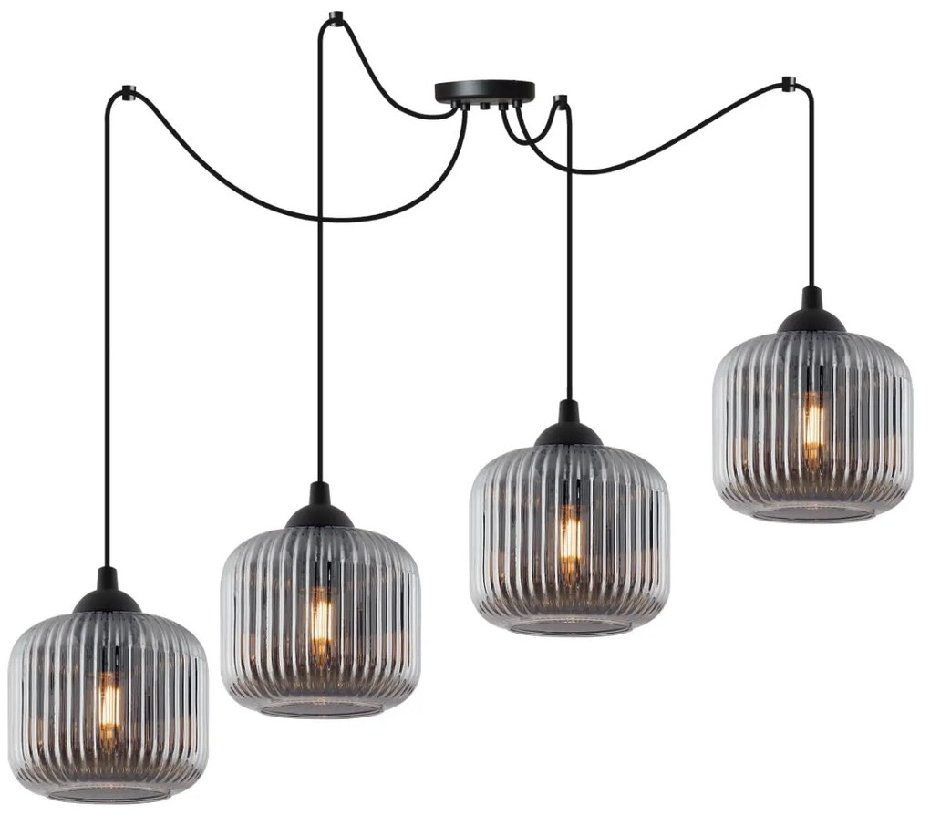 Závesné svietidlo Riffle Spider, 4x grafitové sklenené tienidlo