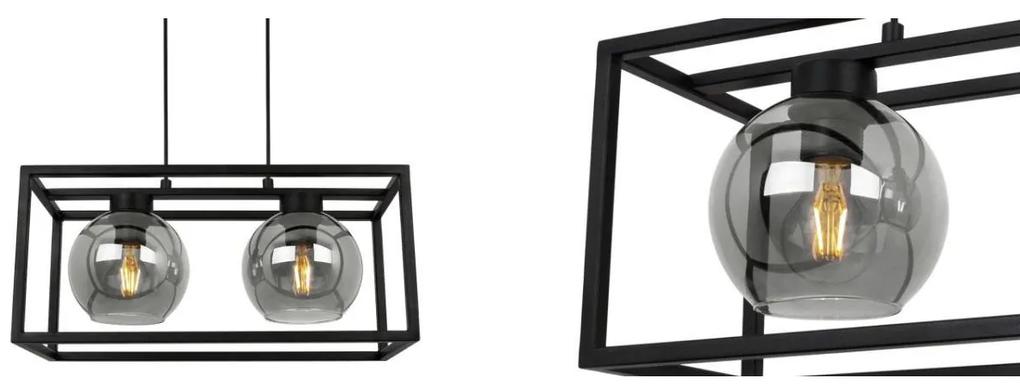 Závesné svietidlo Haga cage, 2x grafitové sklenené tienidlo v kovovom ráme