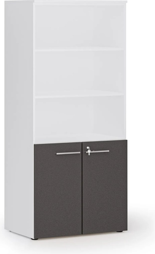 Kombinovaná kancelárska skriňa PRIMO WHITE, nízke dvere, 800 x 500 x 1781 mm, biela/grafit