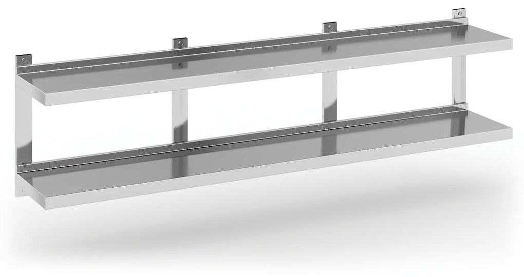 Dvojitá nástenná nerezová polica, 1800 x 300 mm