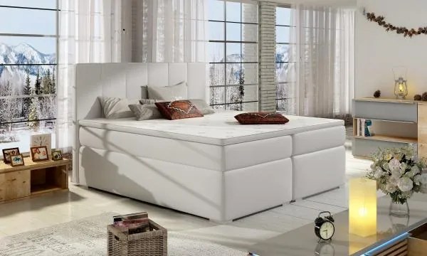 Posteľ Boxspring Boleria 200x180, biela (koženka - bb 06)