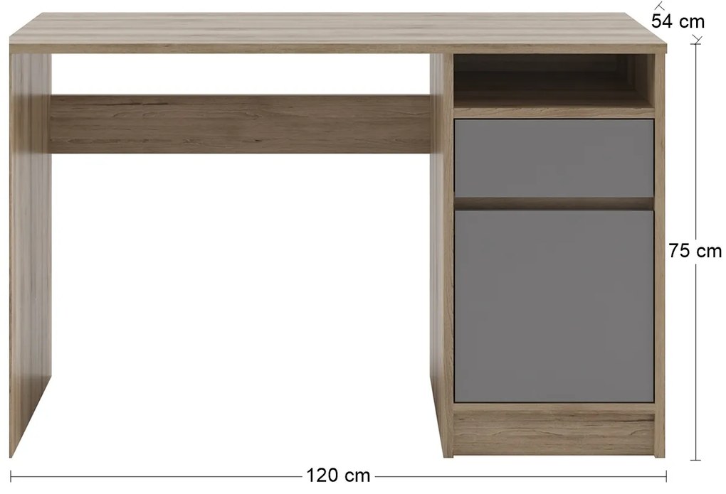 Písací stôl Boran T - dub artisan / sivá