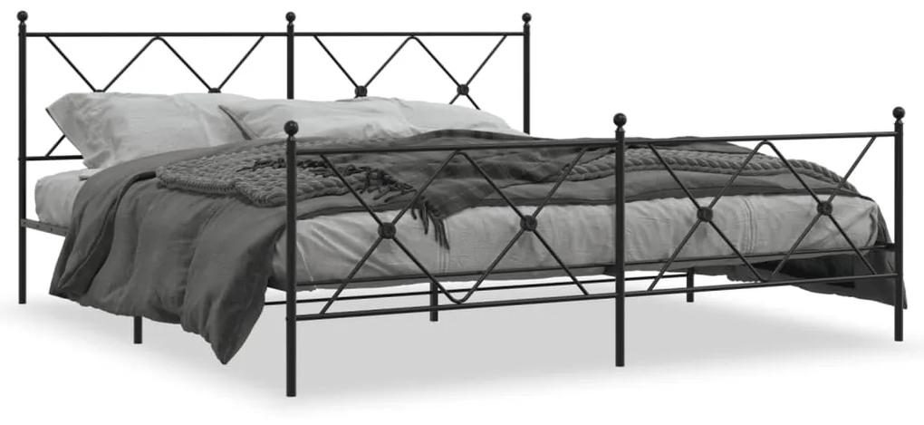 Kovový rám postele s čelom a podnožkou čierny 180x200 cm 376524