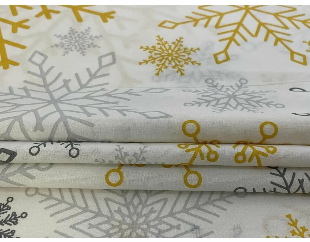 Vianočné bavlnené obliečky Vločky zlaté, 140 x 200 cm, 70 x 90 cm