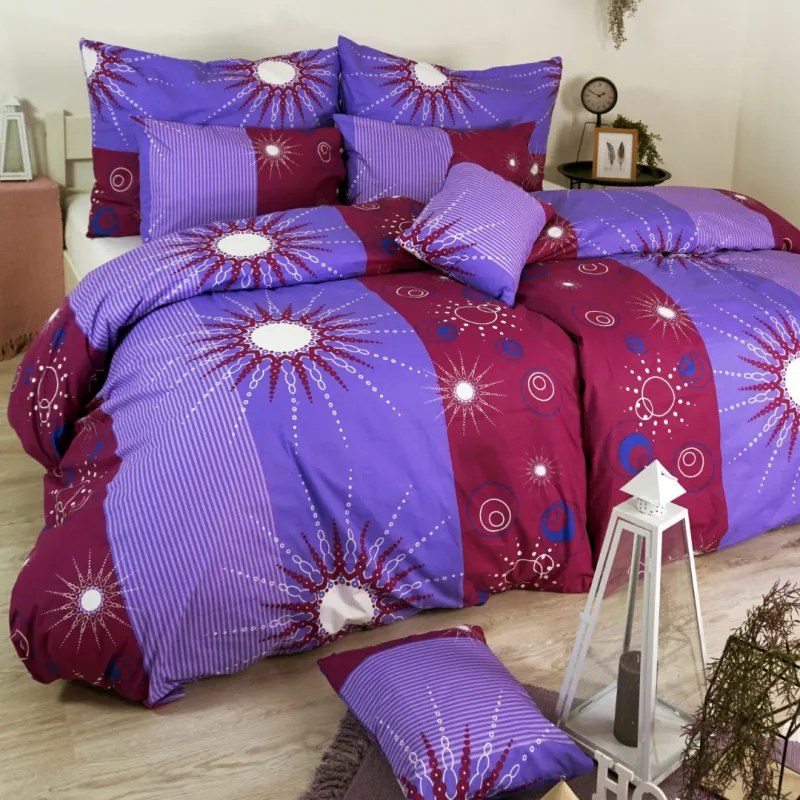Obliečky bavlnené Tillia fialová TiaHome 2x Vankúš 90x70cm, 1x Paplón 200x220cm