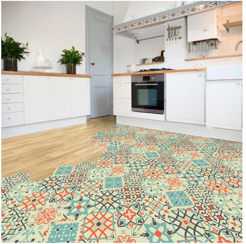 Sada 10 samolepiek na podlahu Ambiance Floor Stickers Hexagons Lieva, 40 × 90 cm