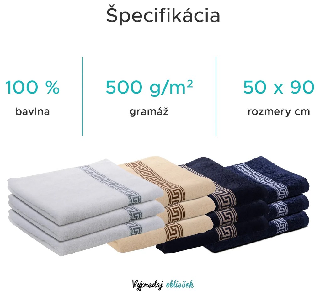 Uterák GREEK 50 x 90 cm krémový, 100% bavlna