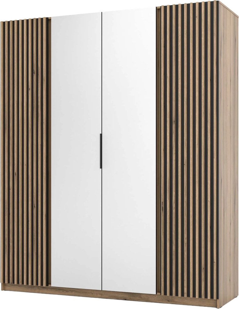 4-dverová skriňa do obývačky s zrkadlom a lamelami Dravero Ev/bl-ev 2LAM 2L