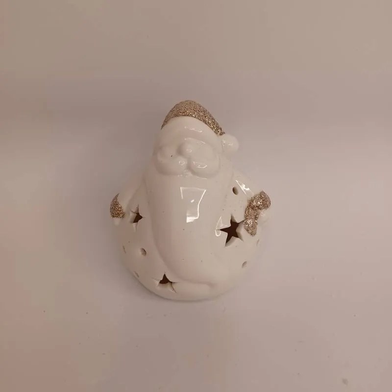 DECOLED Keramický santa, 7,6 x 7 x 7,8 cm, teple bílá, 2xLR44