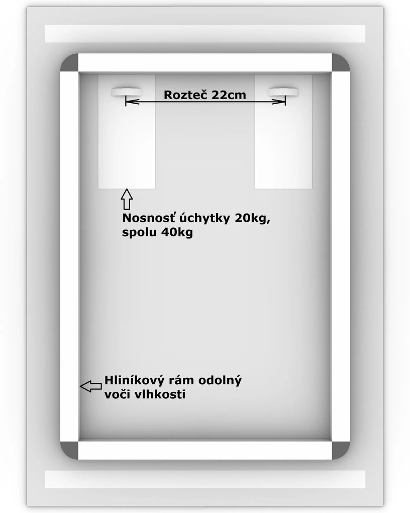 LED zrkadlo Latitudine 50x70cm teplá biela - diaľkový ovládač Farba diaľkového ovládača: Čierna