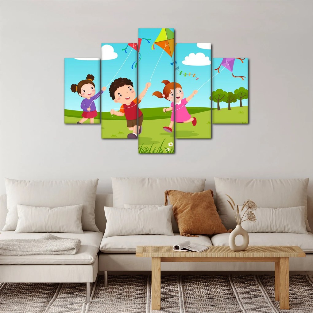 Obraz - Deti púšťajú draka (150x105 cm)