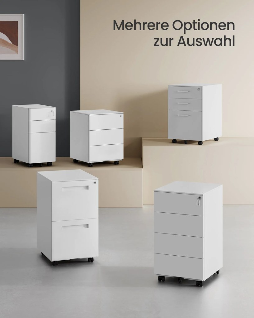 Kolesový úložný kabinet 39×45×69,3 cm, uzamykateľný, v farbe obláčikovej bielej