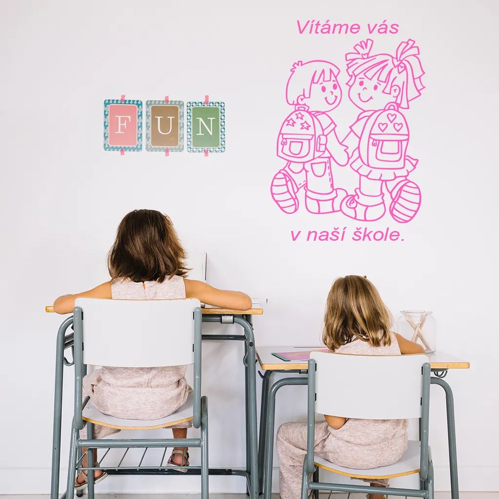 Veselá Stena Samolepka Vítame Vás v našej škole Farba: fialová, Veľkosť: 40 x 28 cm