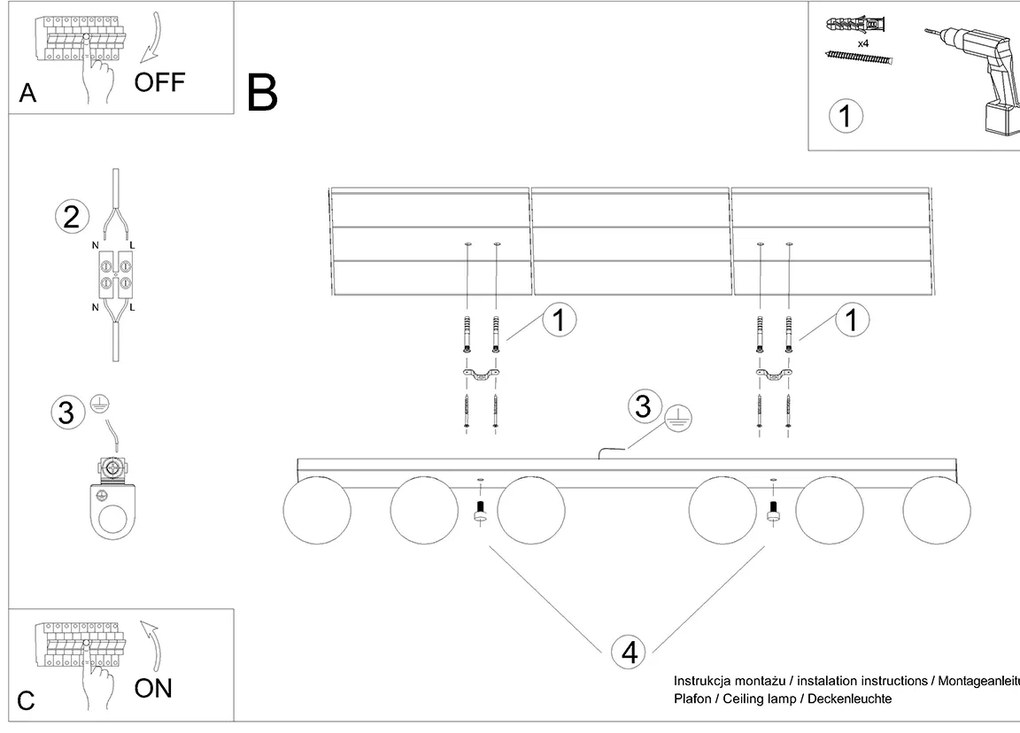 Stropné svietidlo Yoli, 6x biele sklenené tienidlo, w