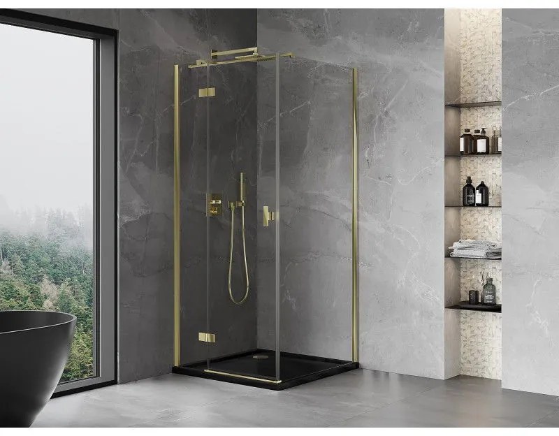 Mexen, Mexen Mist H T sklápací sprchový kút ľavý 95 x 95 cm, transparentný, zlatý - 8A5T-095-095-50-00-L