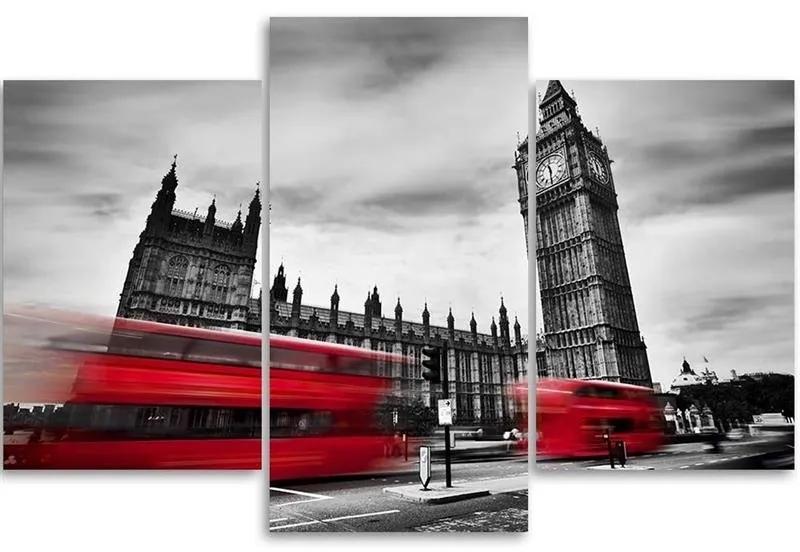 Obraz na plátně třídílný Červený londýnský autobus - 120x80 cm