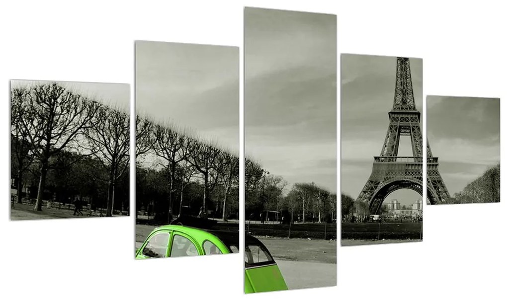 Obraz Eiffelovej veže a zeleného auta (K011903K12570)