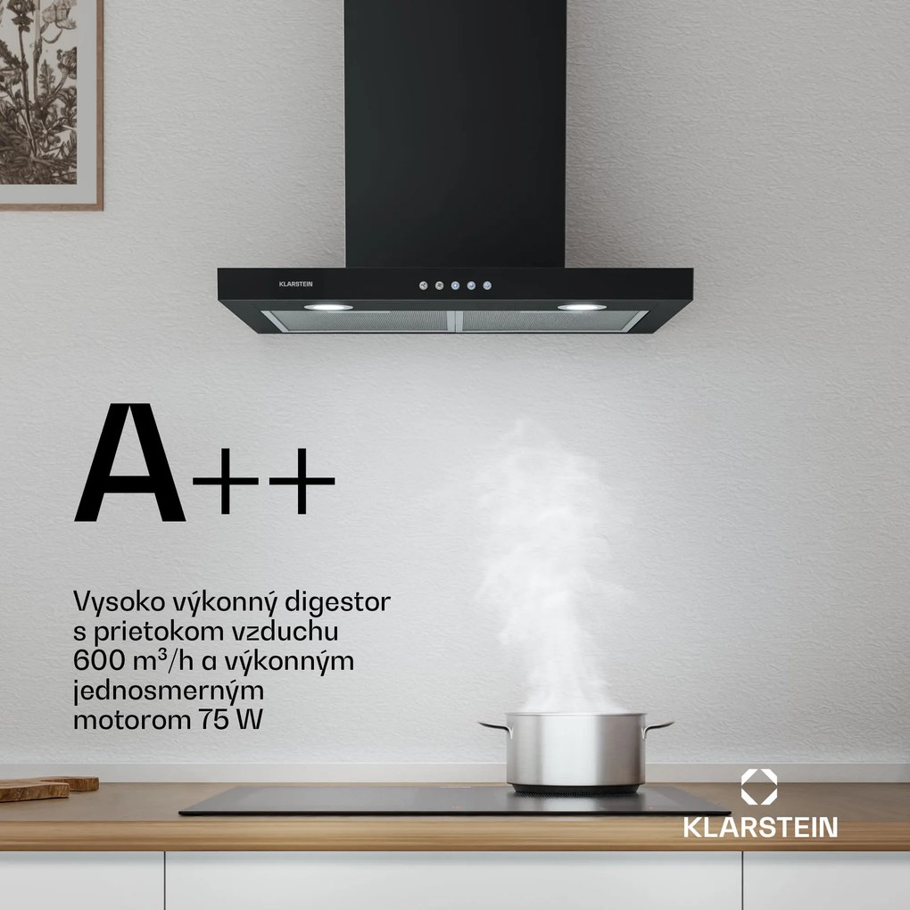 Klarstein Limelight, digestor, 60 cm, nástenný, 600 m³/h, čierny