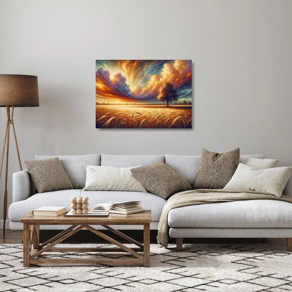 Sklenený obraz – Strom na poli (70x50 cm)