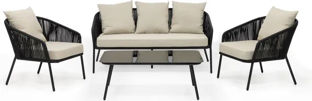 Záhradný nábytok na terasu – pohovka, kreslá a stolík Springos GF0116 čierno-béžová súprava