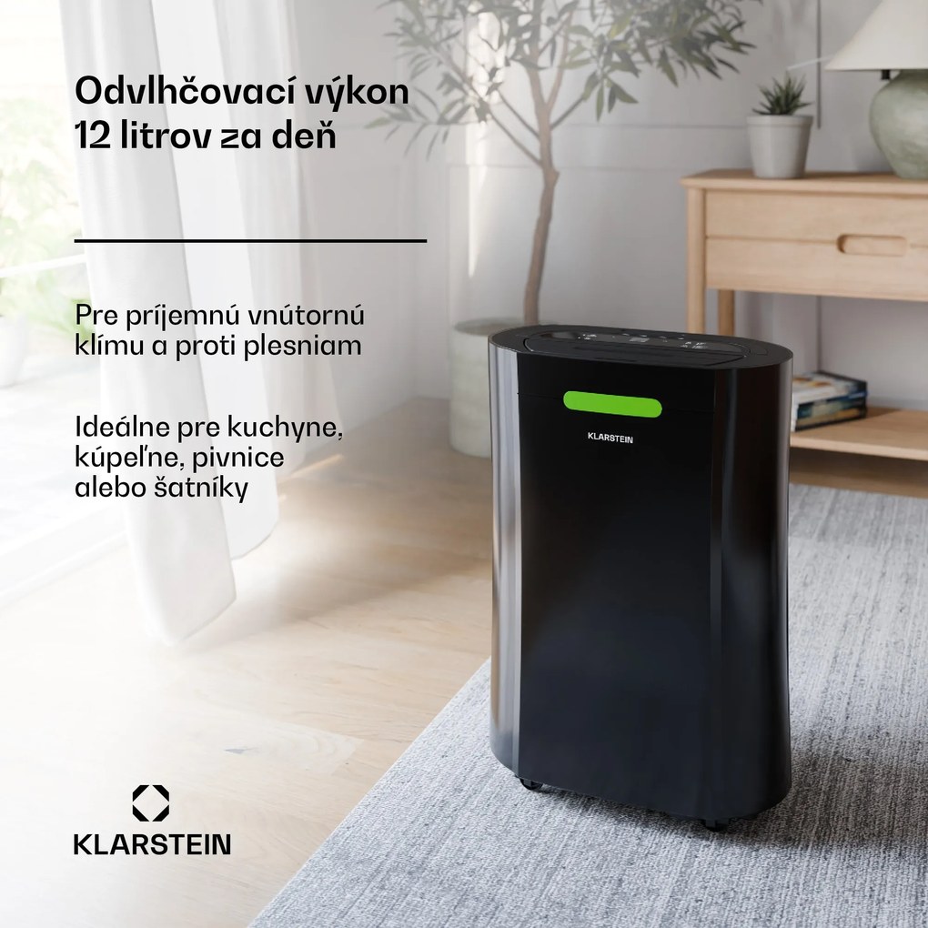 Klarstein AeroDry Smart 12 odvlhčovač vzduchu, 12 l/deň, 25-30m², senzor vlhkosti, ovládanie pomocou aplikácie, 135 m³/h